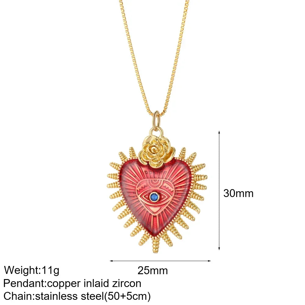 Heart Evil Eye Sun Necklace - TarotCats Co. 