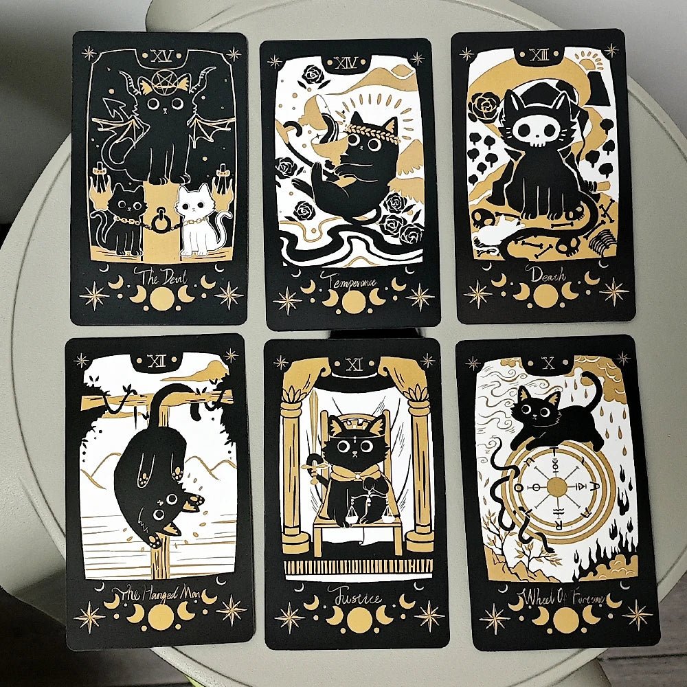 Adorable Cat Tarot Deck 78 Card Set In Sleek Black 10.3 x 6 Cm Portable Reading Kit For Cat Lovers - TarotCats Co.