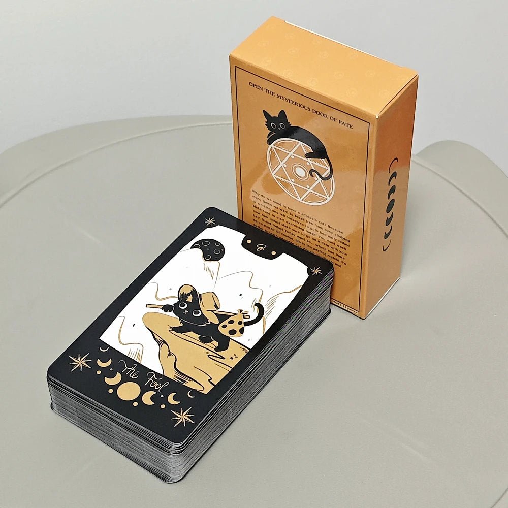 Adorable Cat Tarot Deck 78 Card Set In Sleek Black 10.3 x 6 Cm Portable Reading Kit For Cat Lovers - TarotCats Co.