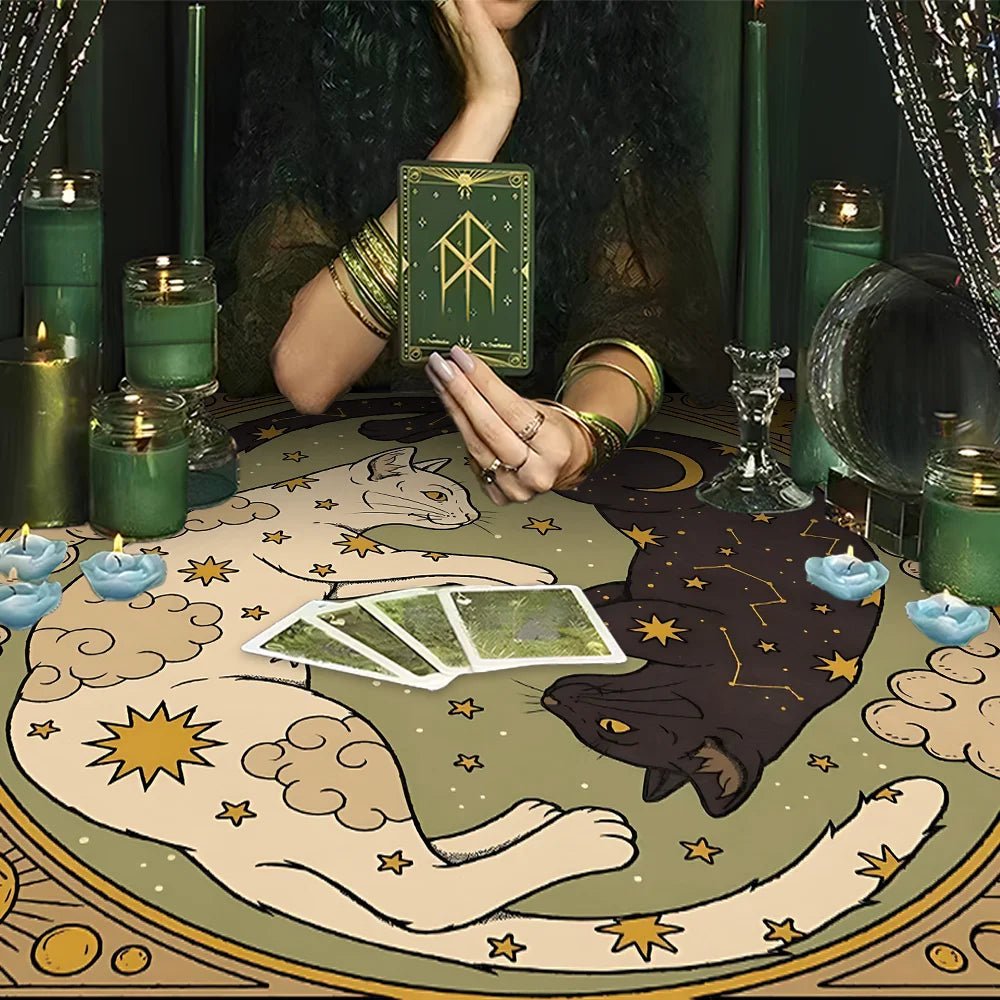 Black and White Cat Tarot Card Table Cloth - TarotCats Co.