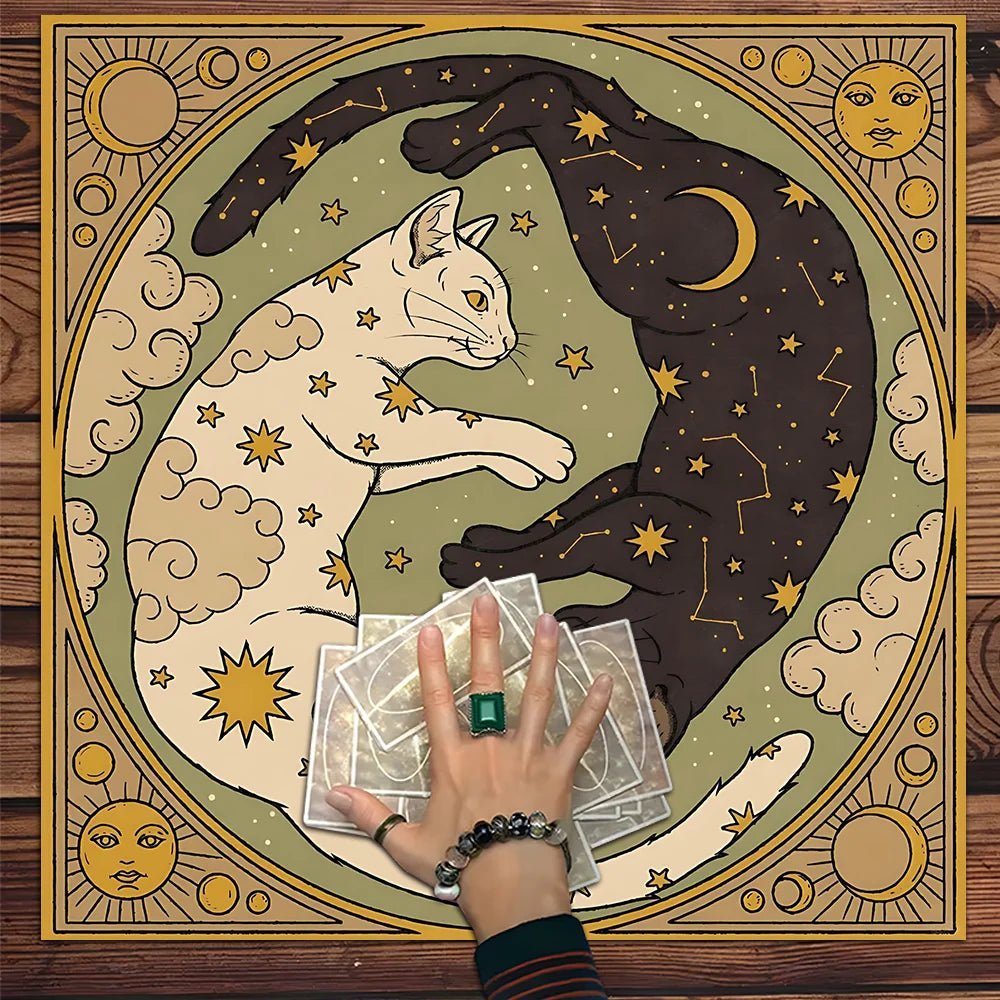 Black and White Cat Tarot Card Table Cloth - TarotCats Co.