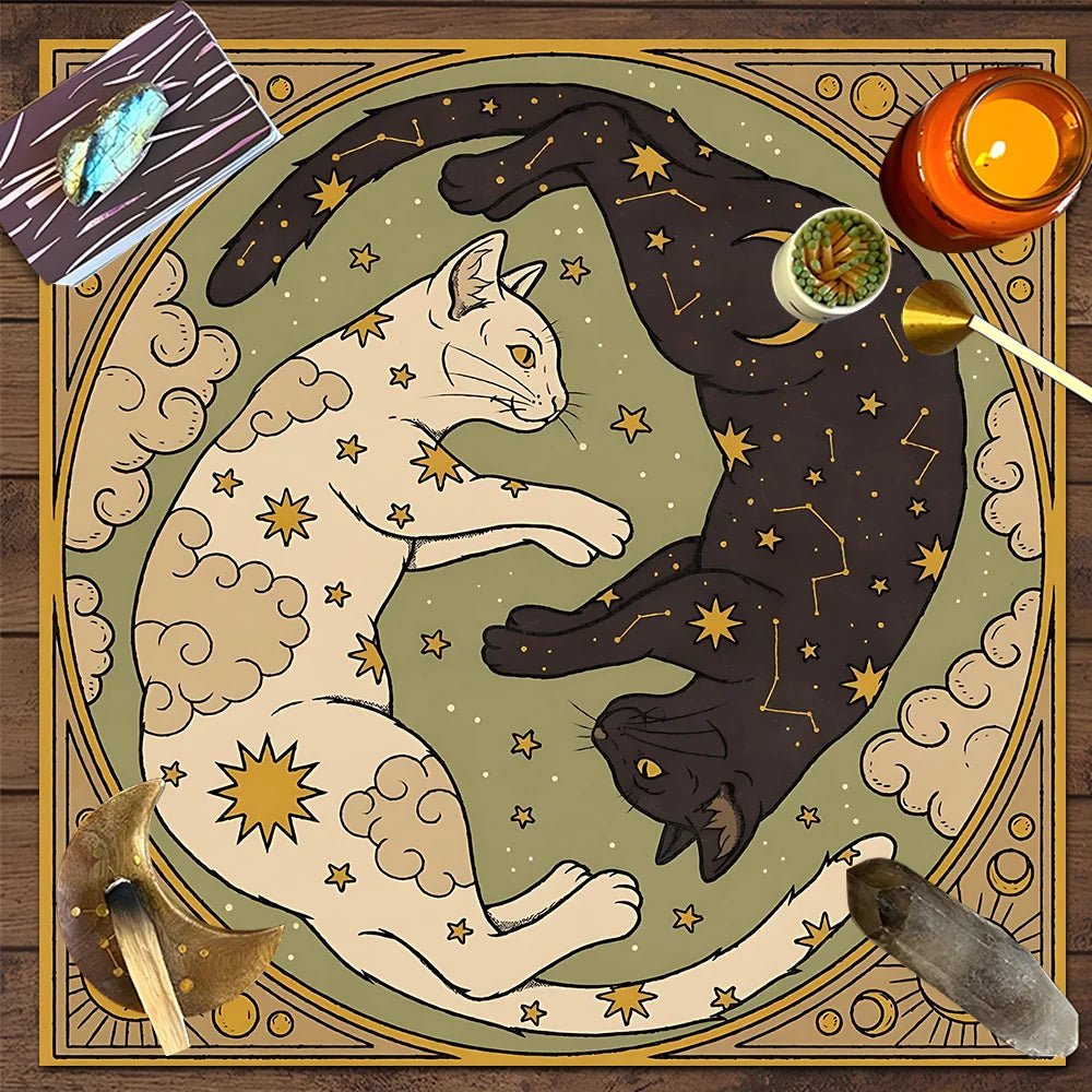 Black and White Cat Tarot Card Table Cloth - TarotCats Co.