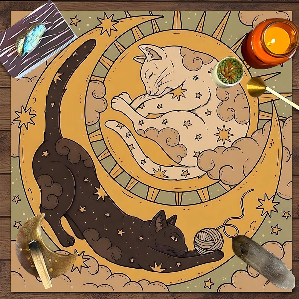 Black and White Cat Tarot Card Table Cloth - TarotCats Co.