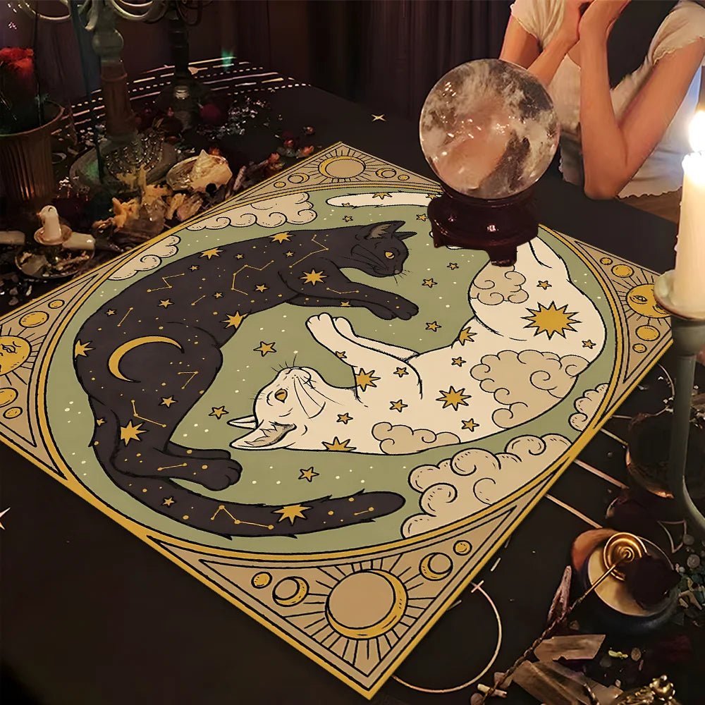 Black and White Cat Tarot Card Table Cloth - TarotCats Co.
