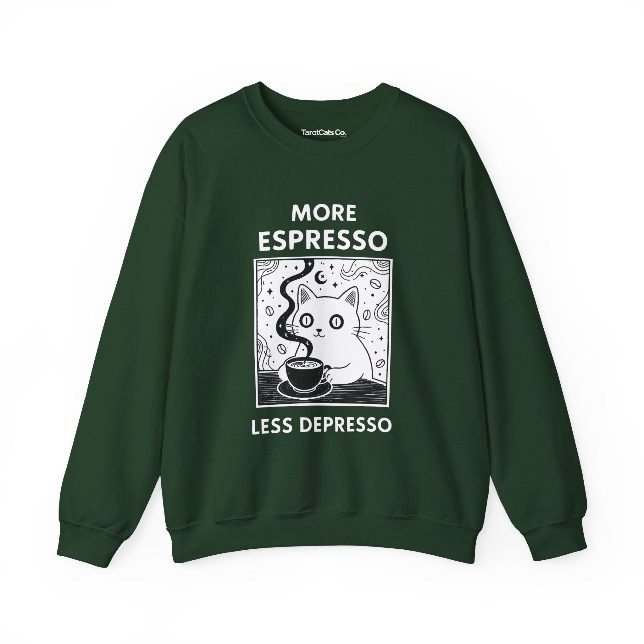Espresso Cat Crewneck Sweatshirt For Coffee Lovers Unisex Pullover Cozy Gift For Cat Lovers - TarotCats Co.