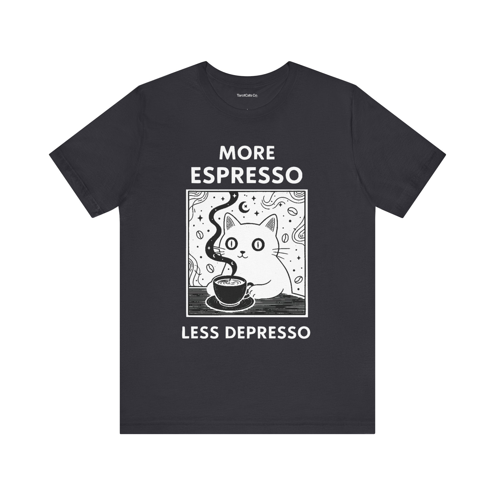 Funny Cat Tee for Coffee Lovers Gift Quirky T Shirt Cute Animal Shirt Casual Wear for Pet Lovers - TarotCats Co.