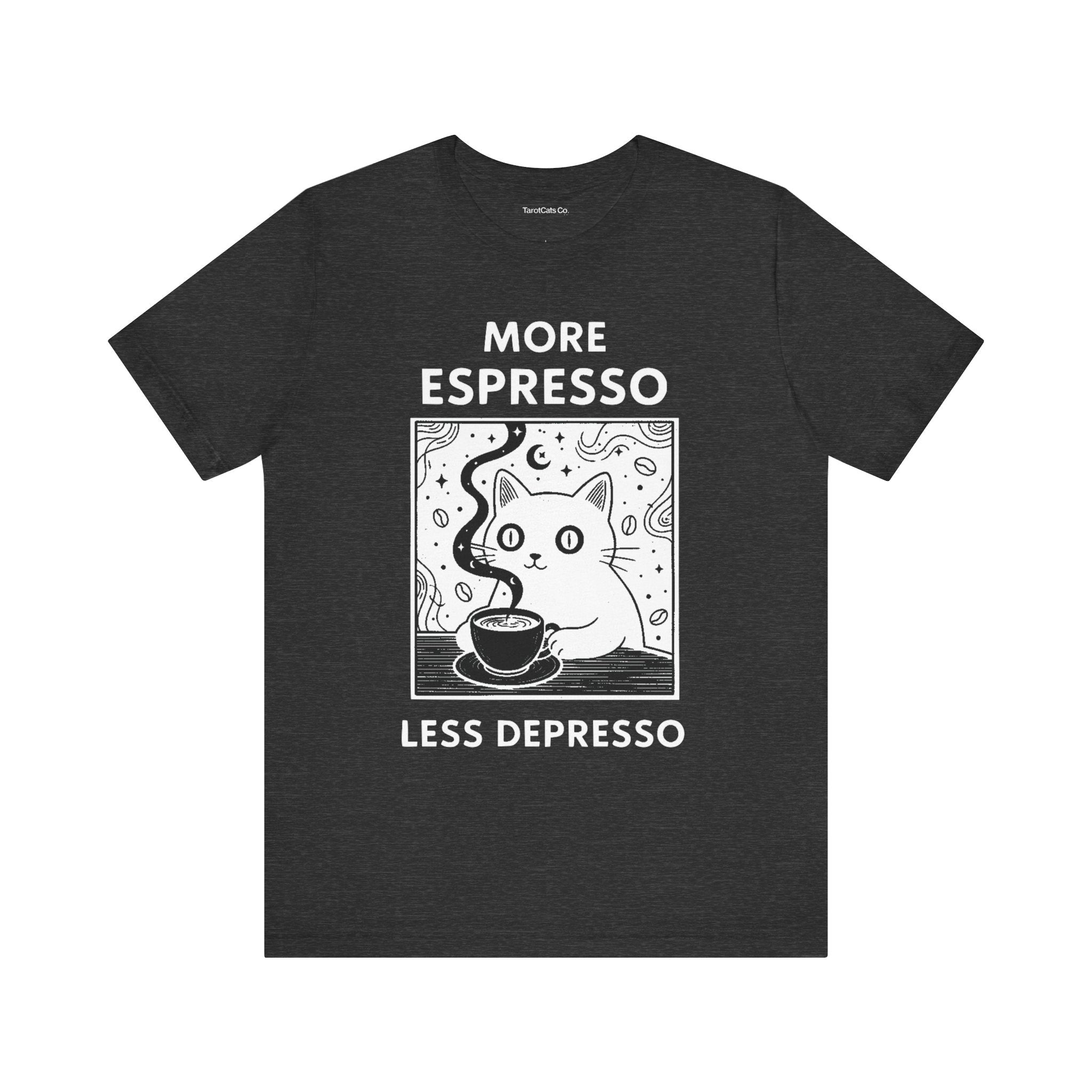 Funny Cat Tee for Coffee Lovers Gift Quirky T Shirt Cute Animal Shirt Casual Wear for Pet Lovers - TarotCats Co.