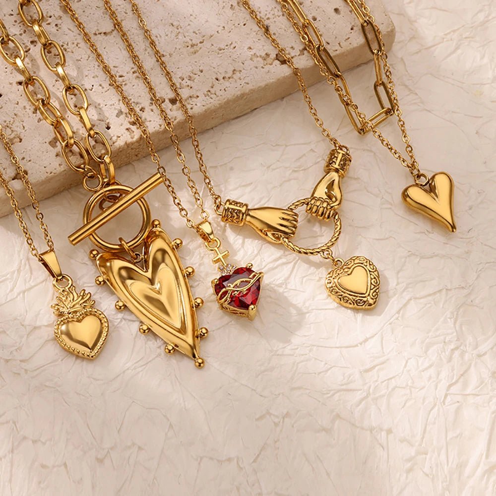 Gold Color Heart Pendant Necklace - TarotCats Co.