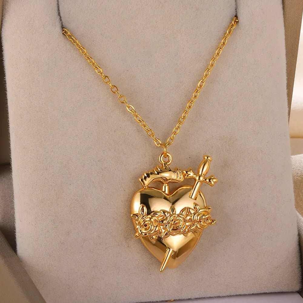 Gold Color Heart Pendant Necklace - TarotCats Co.