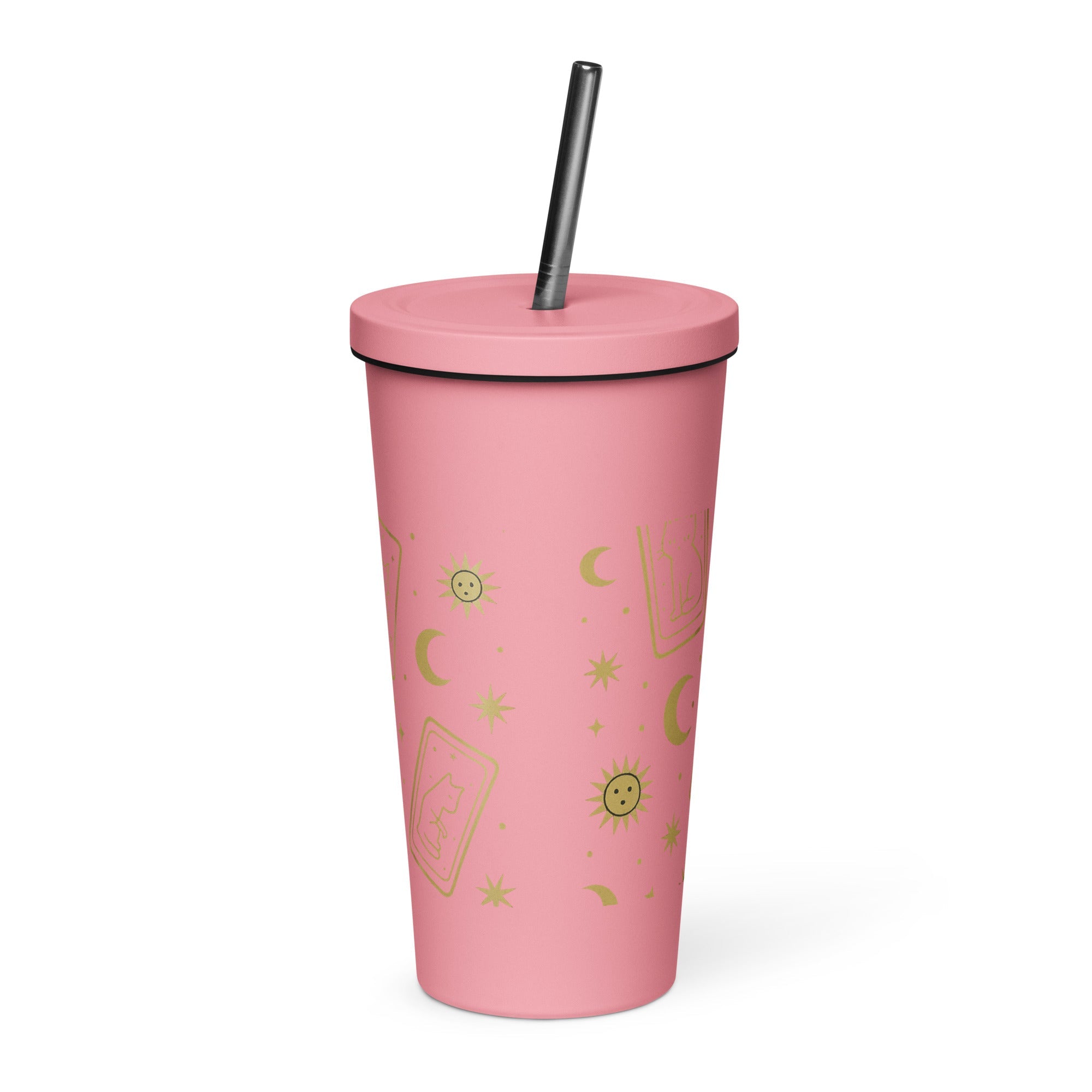 Insulated tumbler with a straw - TarotCats Co.
