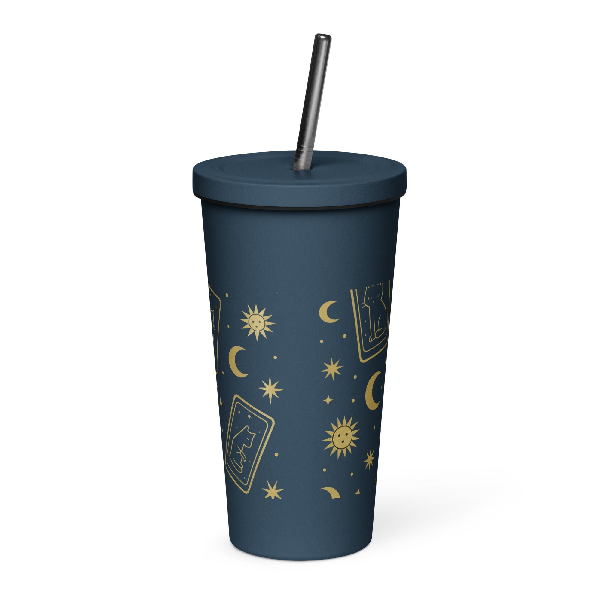 Insulated tumbler with a straw - TarotCats Co.