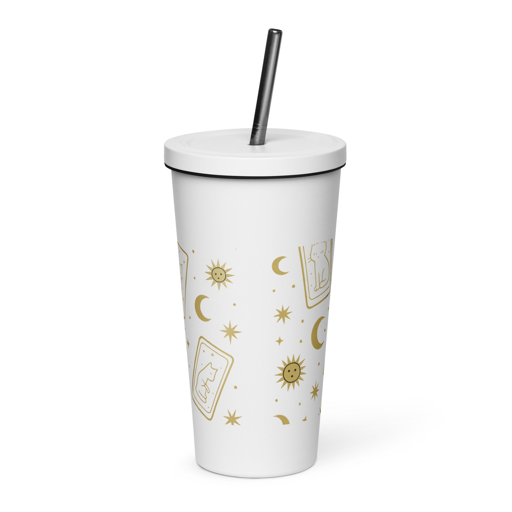 Insulated tumbler with a straw - TarotCats Co.