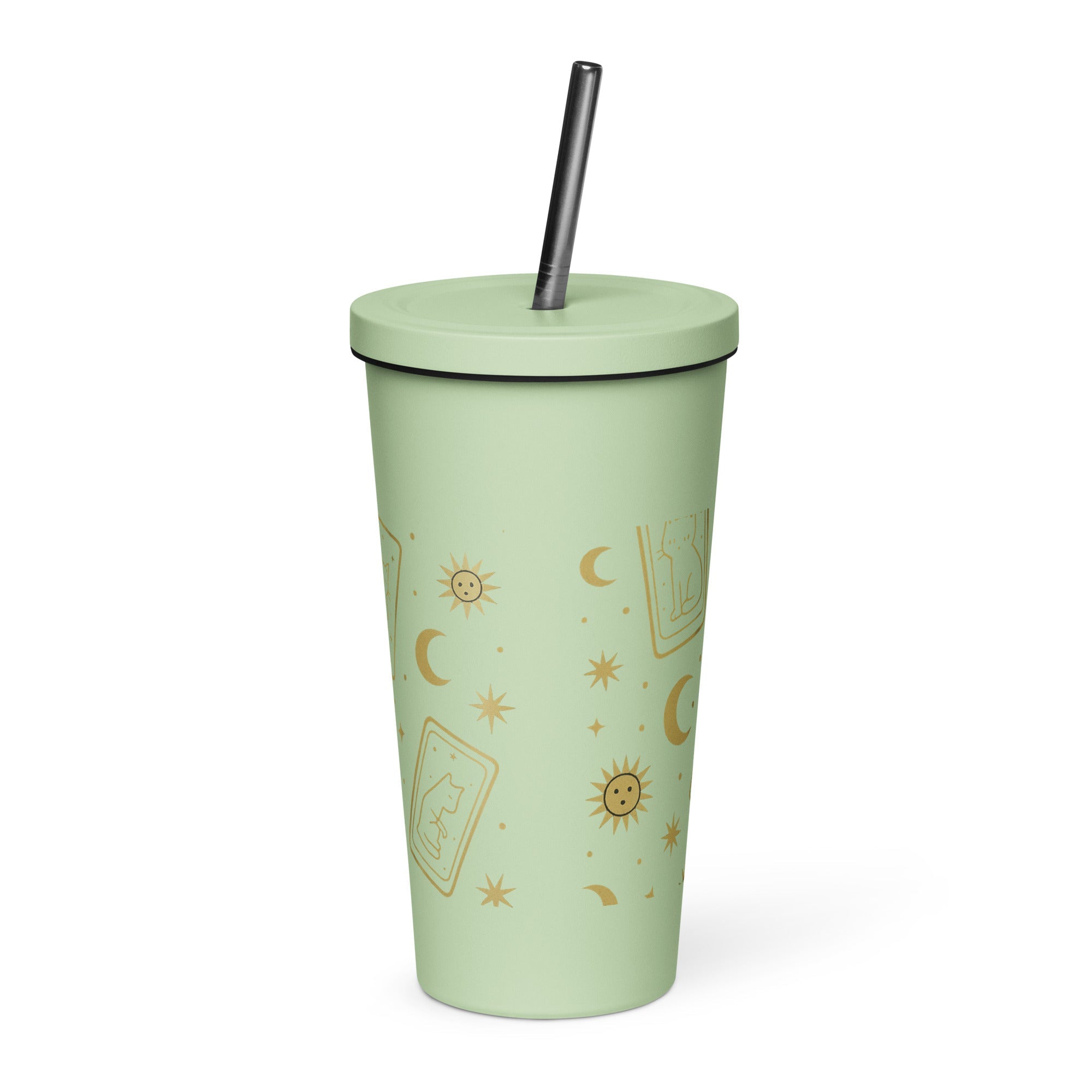 Insulated tumbler with a straw - TarotCats Co.