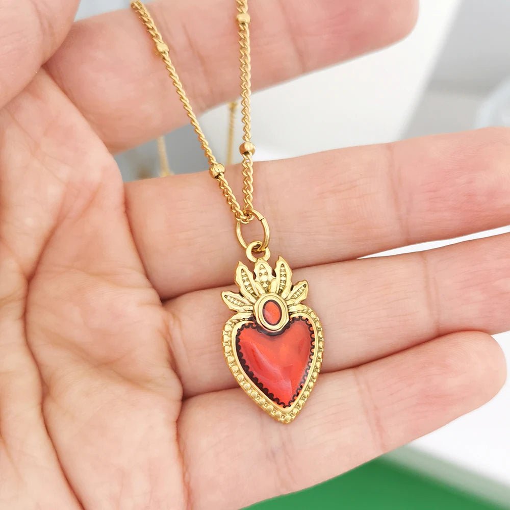 Pendant Necklace Evil Eye Red Heart - TarotCats Co.