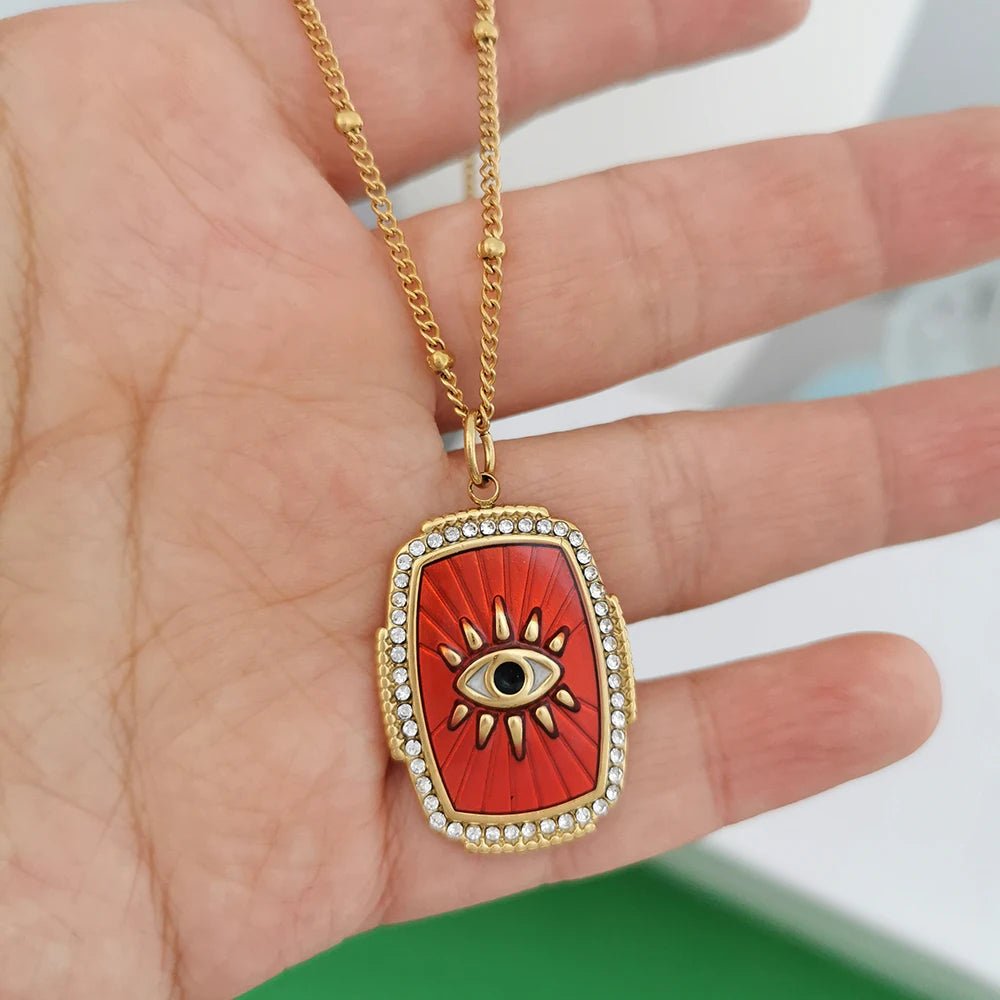 Pendant Necklace Evil Eye Red Heart - TarotCats Co.
