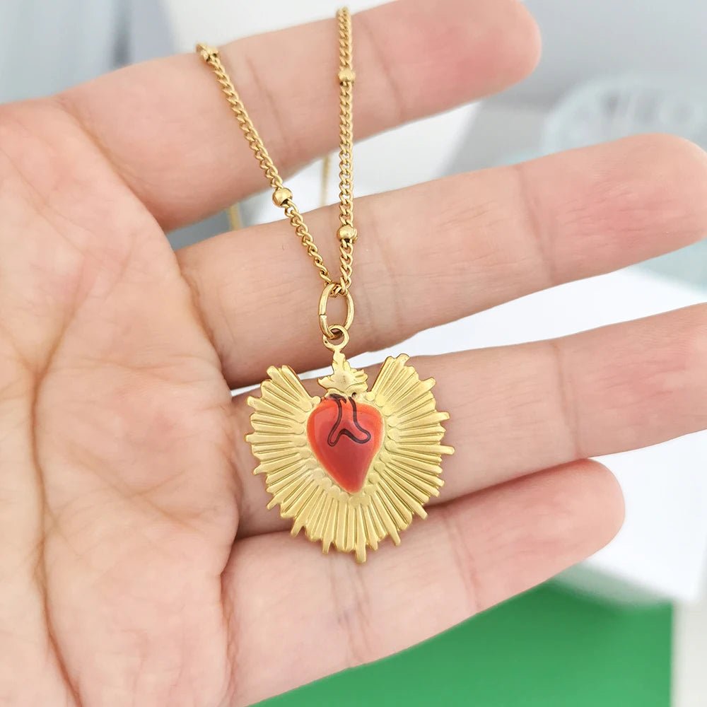 Pendant Necklace Evil Eye Red Heart - TarotCats Co.