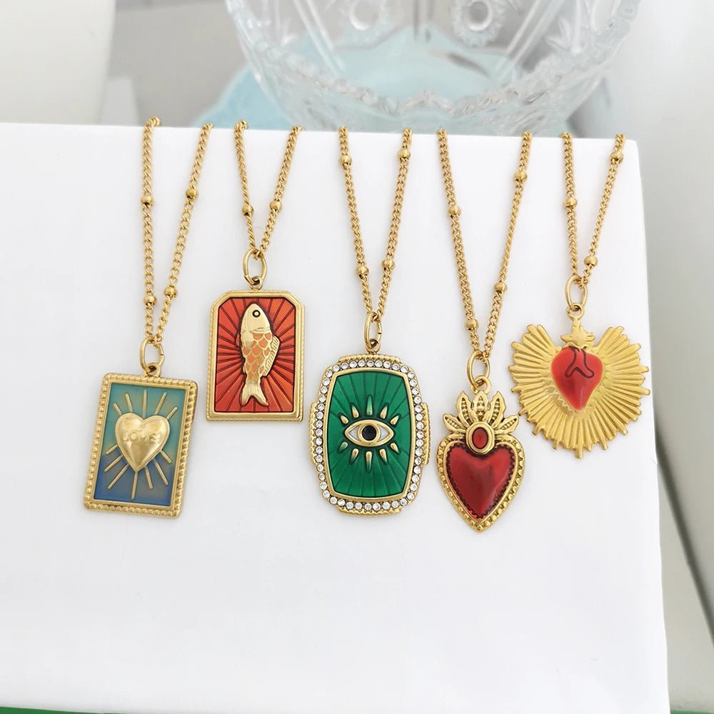 Pendant Necklace Evil Eye Red Heart - TarotCats Co.