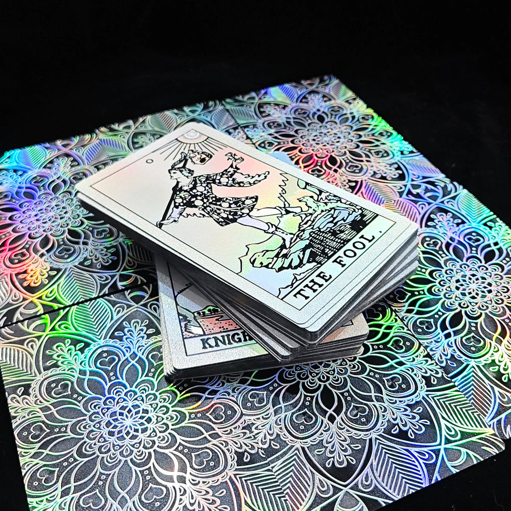 Silver Foil Retro Tarot Cards Deck - TarotCats Co.