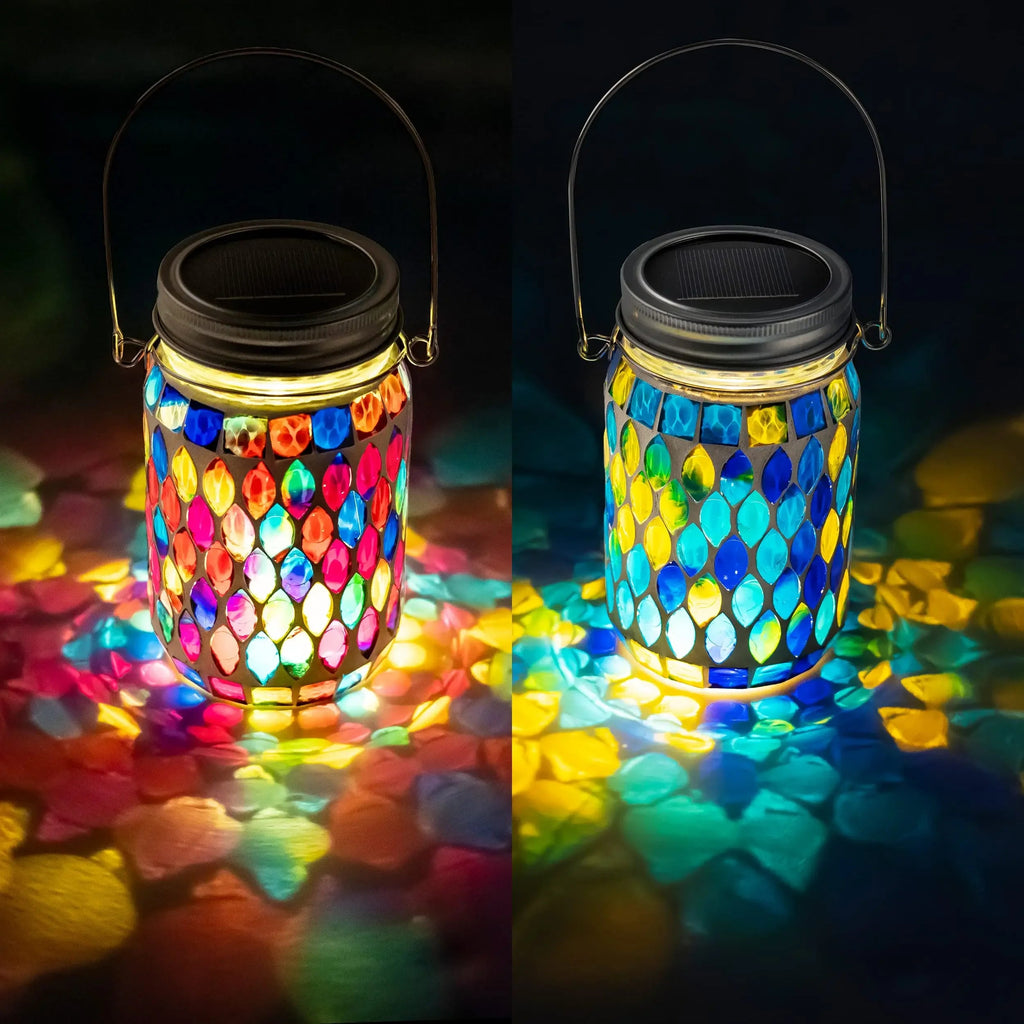 Solar Mosaic Lantern Hanging Mason Jar - TarotCats Co.