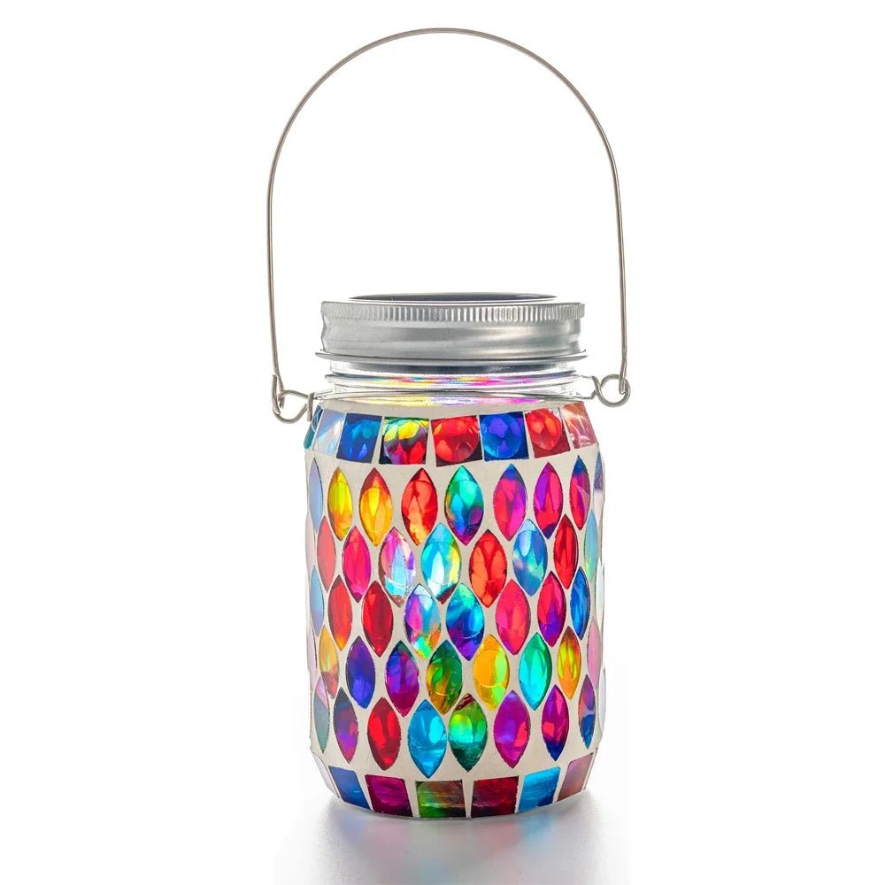 Solar Mosaic Lantern Hanging Mason Jar - TarotCats Co.
