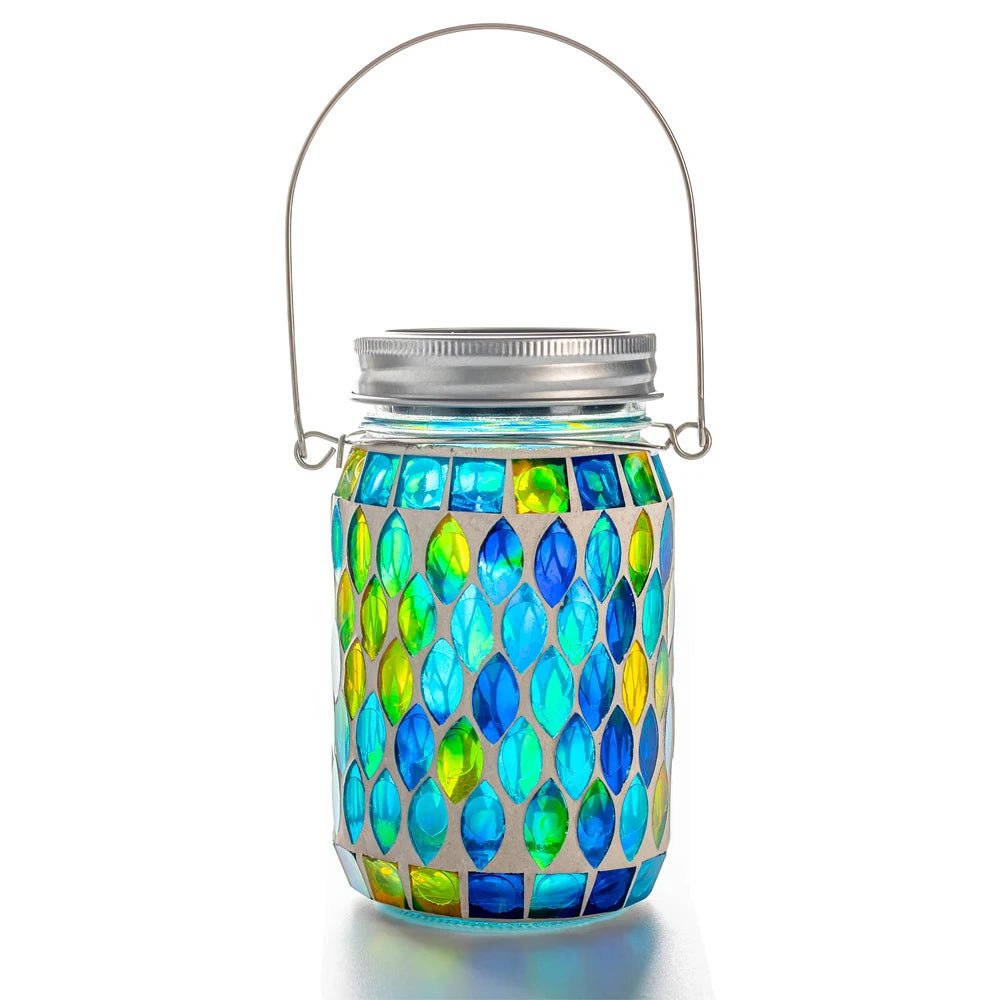 Solar Mosaic Lantern Hanging Mason Jar - TarotCats Co.