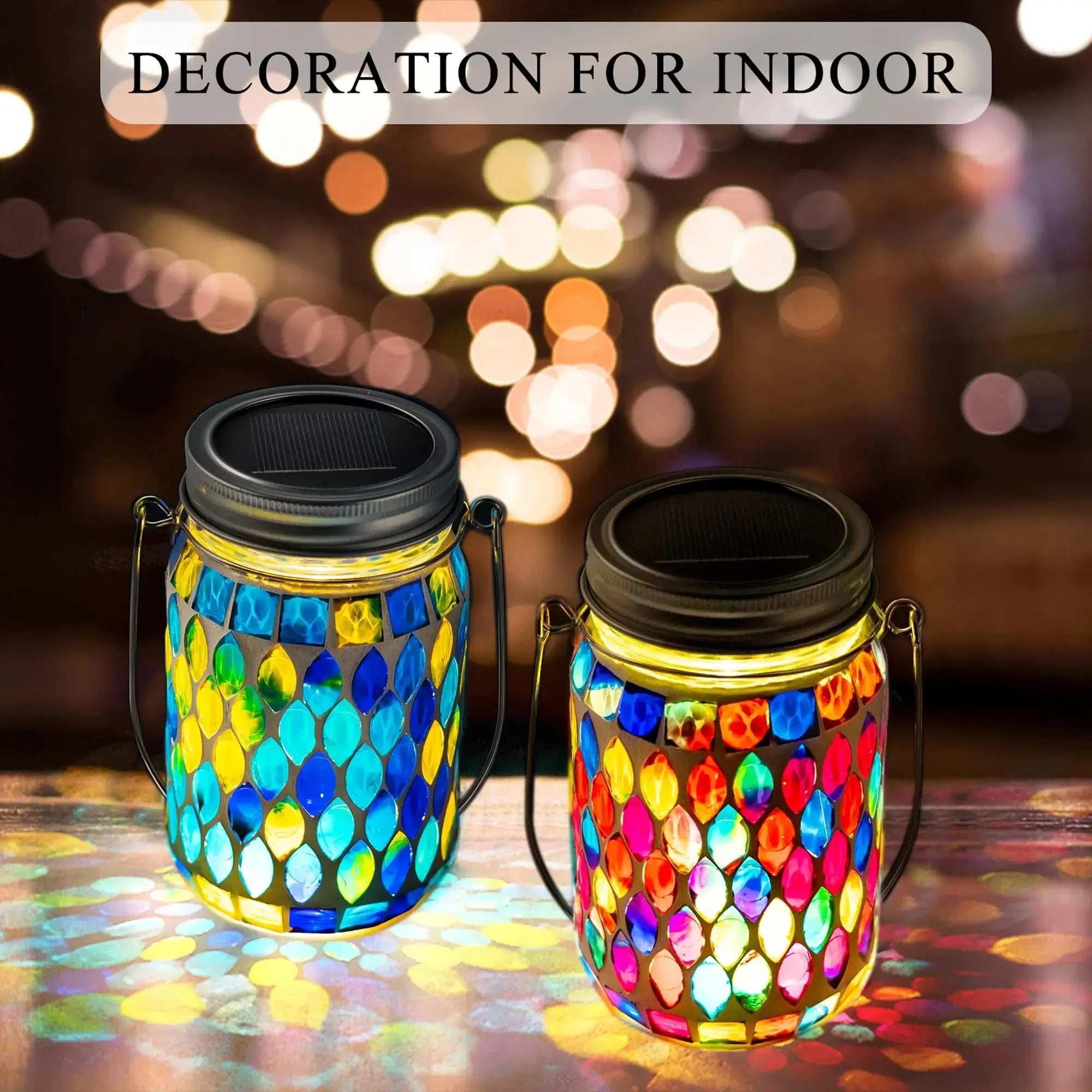 Solar Mosaic Lantern Hanging Mason Jar - TarotCats Co.