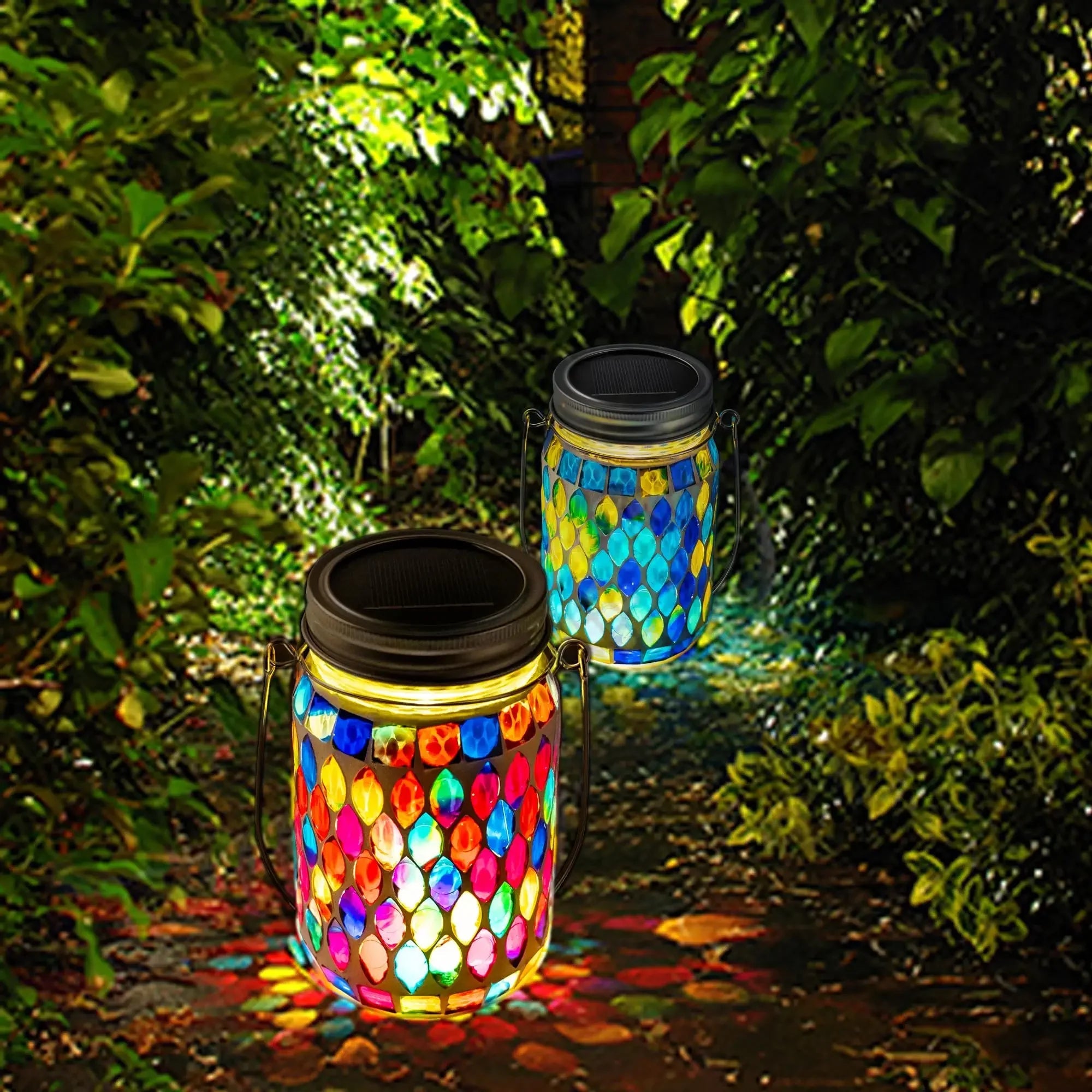 Solar Mosaic Lantern Hanging Mason Jar - TarotCats Co.
