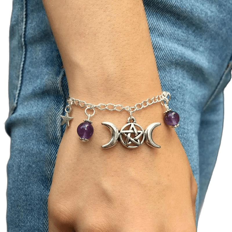 Triple Moon Amethyst Bracelet - TarotCats Co.