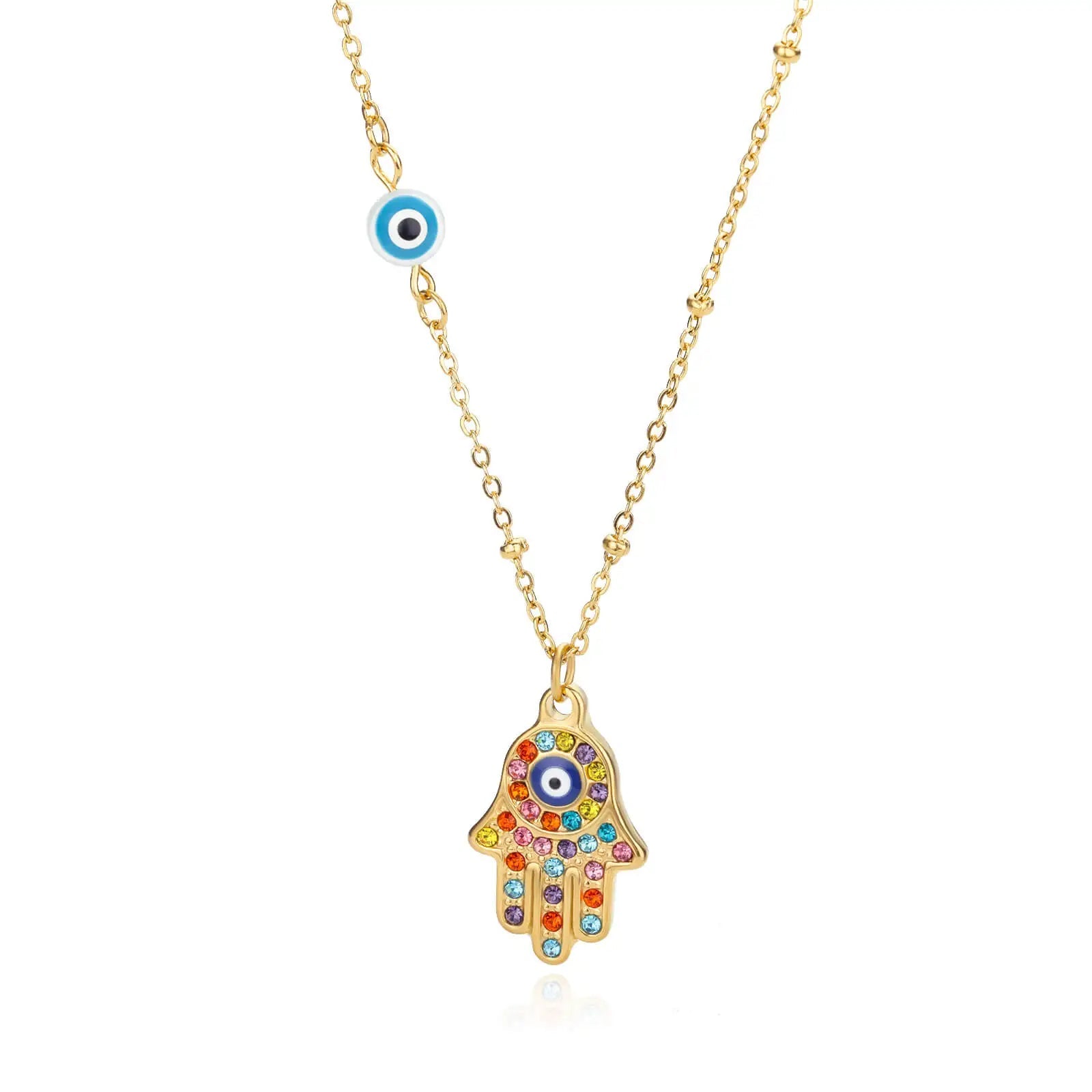 Turkish Hamsa Evil Eye Necklace For Women In Gold Stainless Steel Pendant Protection Jewelry - TarotCats Co.