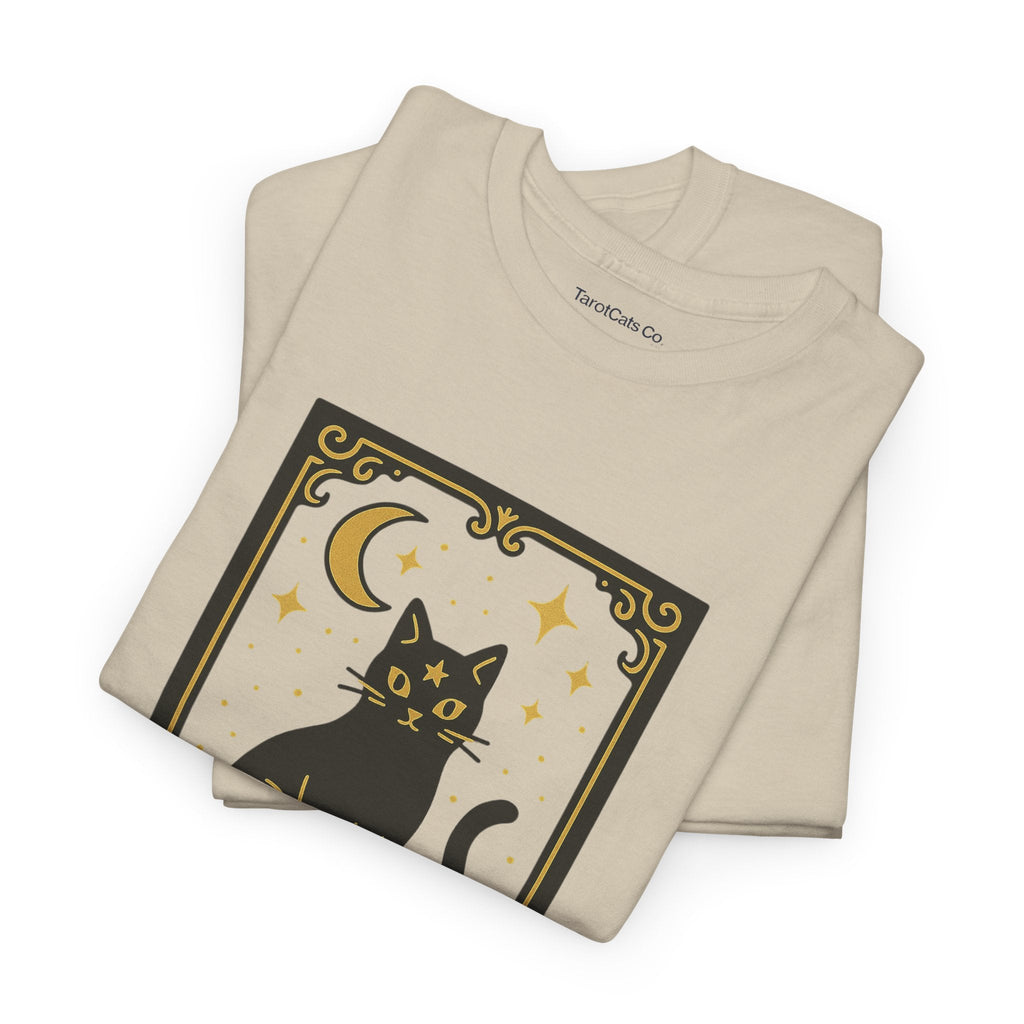 Vintage Black Cat Tee Unisex Heavy Cotton Tee With Celestial Backdrop Design For Cat Lovers And Astrology Enthusiasts - TarotCats Co.