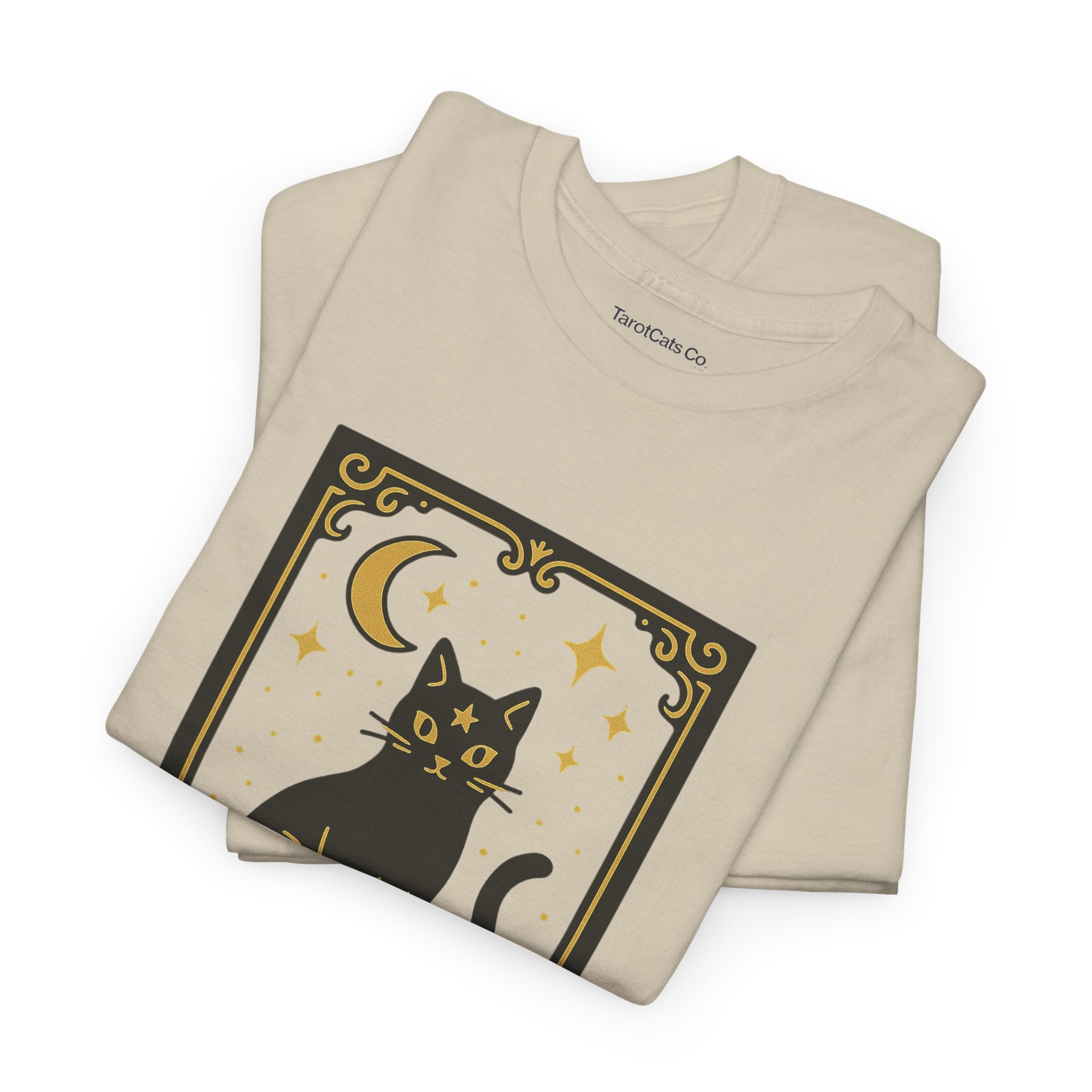 Vintage Black Cat Tee Unisex Heavy Cotton Tee With Celestial Backdrop Design For Cat Lovers And Astrology Enthusiasts - TarotCats Co.