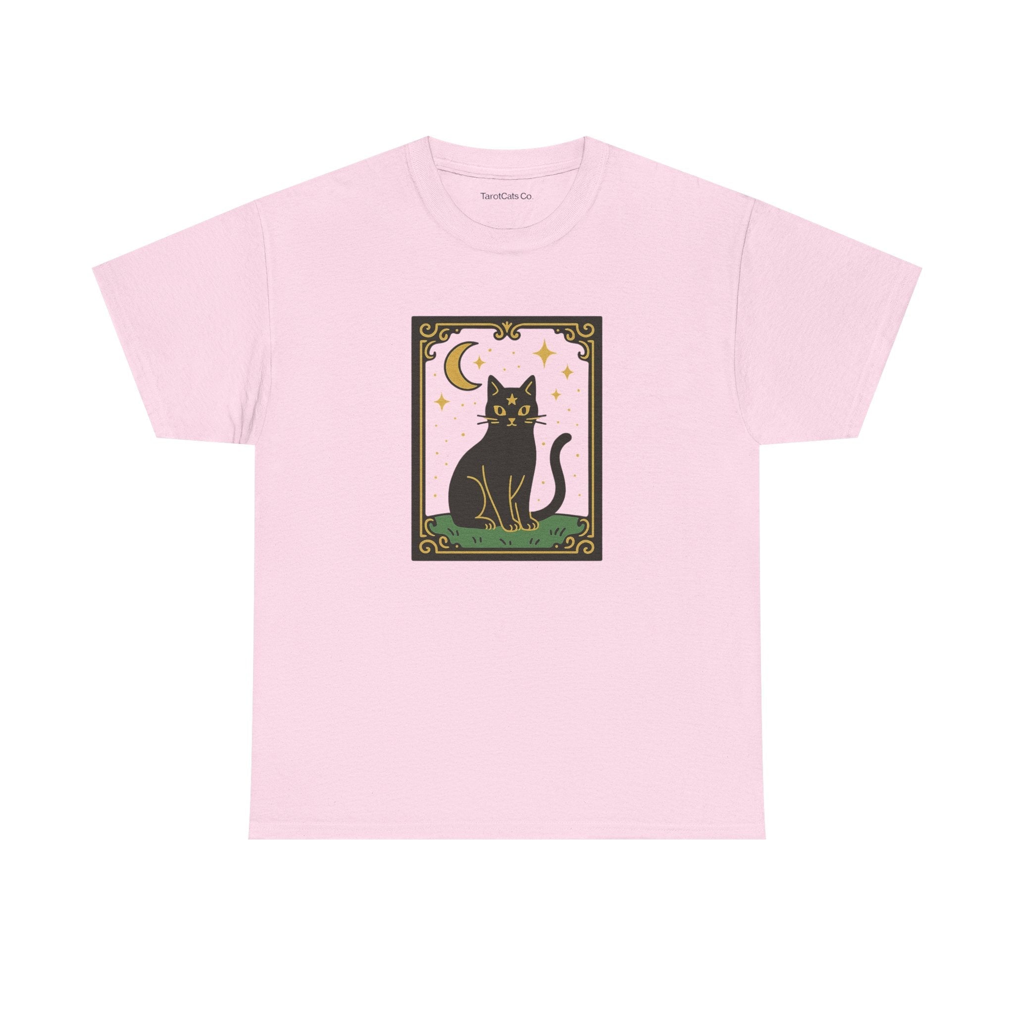 Vintage Black Cat Tee Unisex Heavy Cotton Tee With Celestial Backdrop Design For Cat Lovers And Astrology Enthusiasts - TarotCats Co.