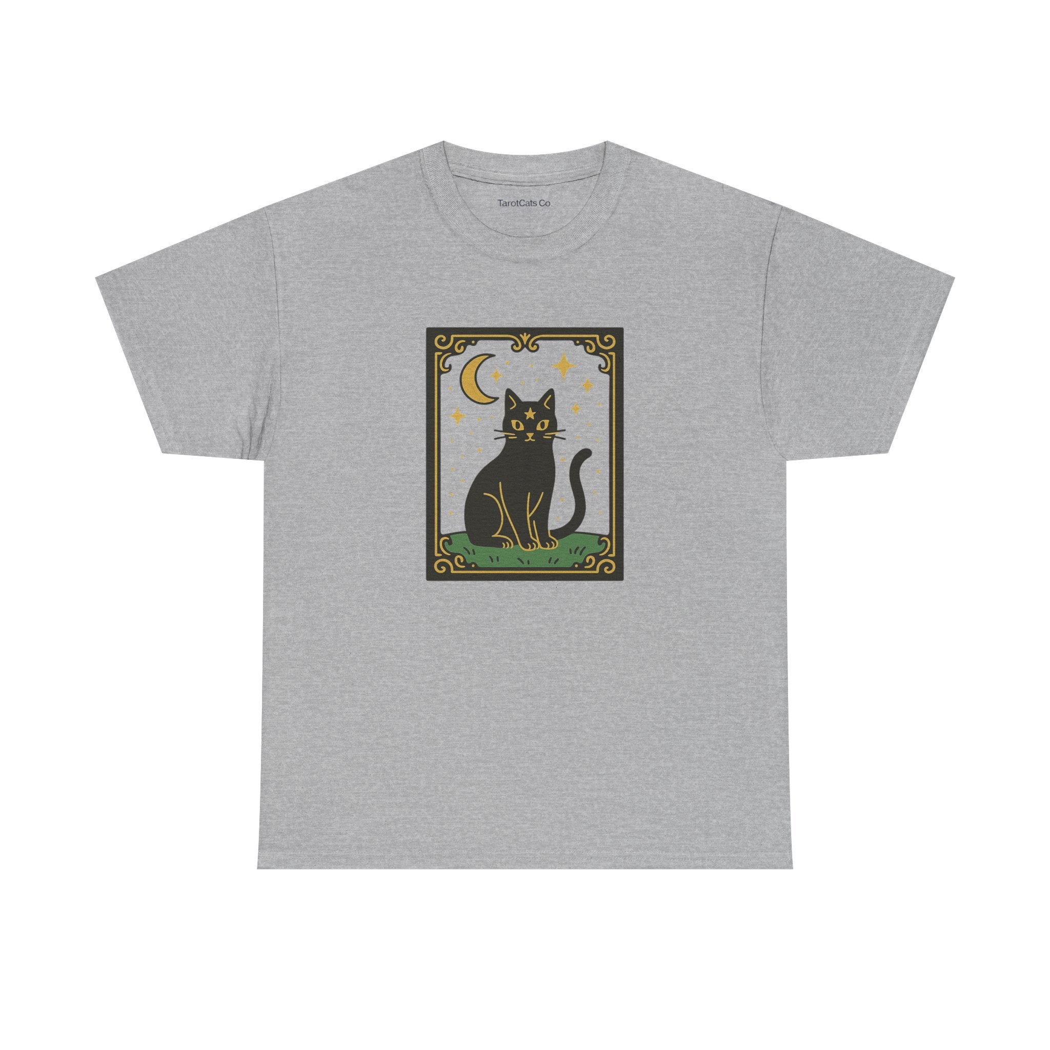 Vintage Black Cat Tee Unisex Heavy Cotton Tee With Celestial Backdrop Design For Cat Lovers And Astrology Enthusiasts - TarotCats Co.