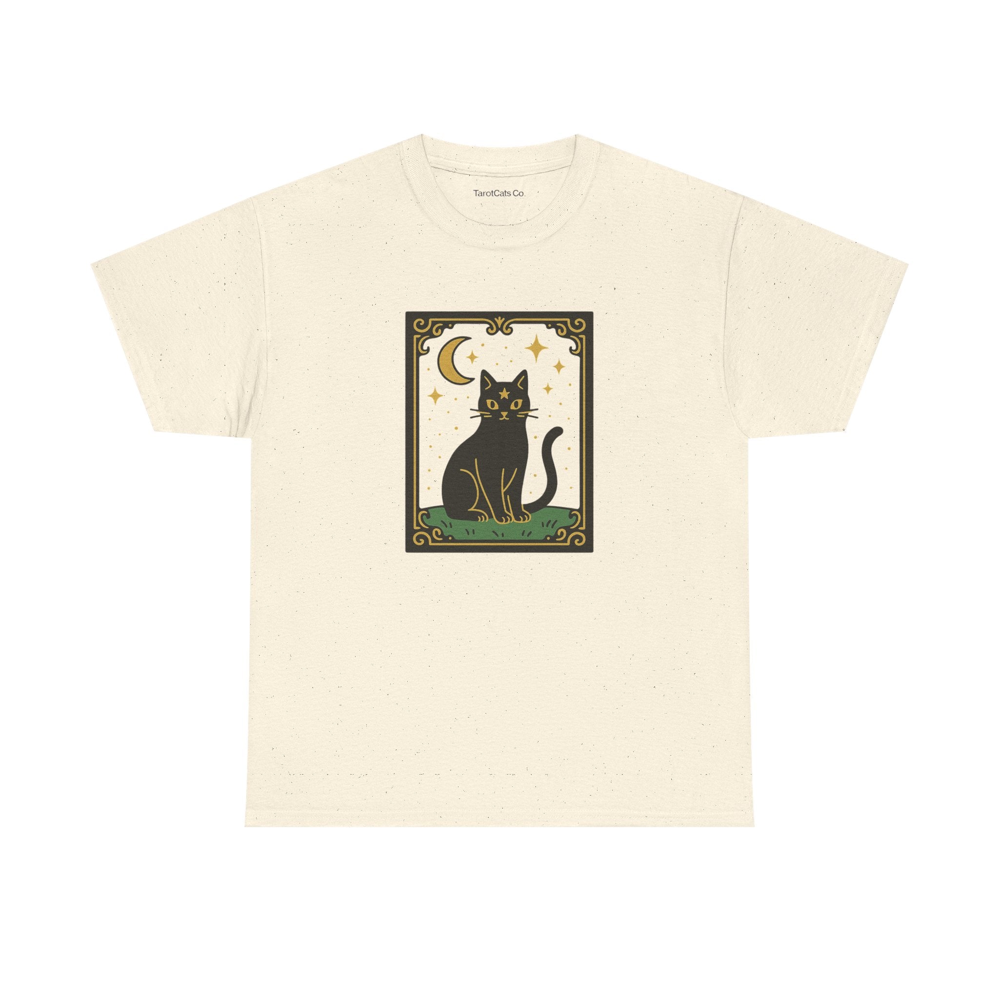 Vintage Black Cat Tee Unisex Heavy Cotton Tee With Celestial Backdrop Design For Cat Lovers And Astrology Enthusiasts - TarotCats Co.