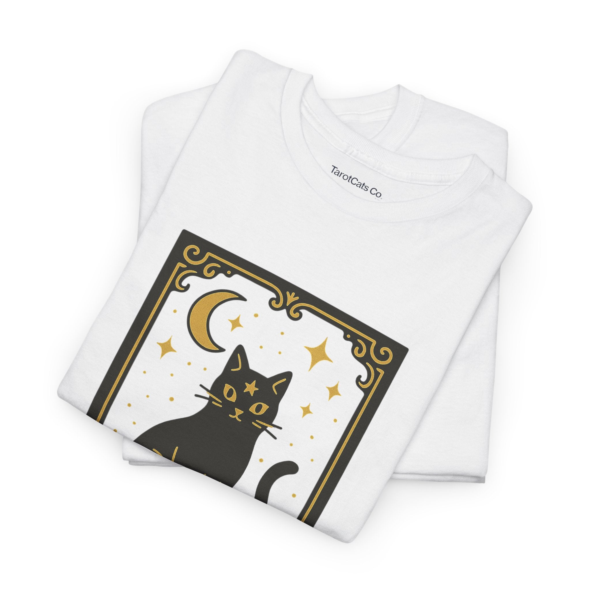 Vintage Black Cat Tee Unisex Heavy Cotton Tee With Celestial Backdrop Design For Cat Lovers And Astrology Enthusiasts - TarotCats Co.