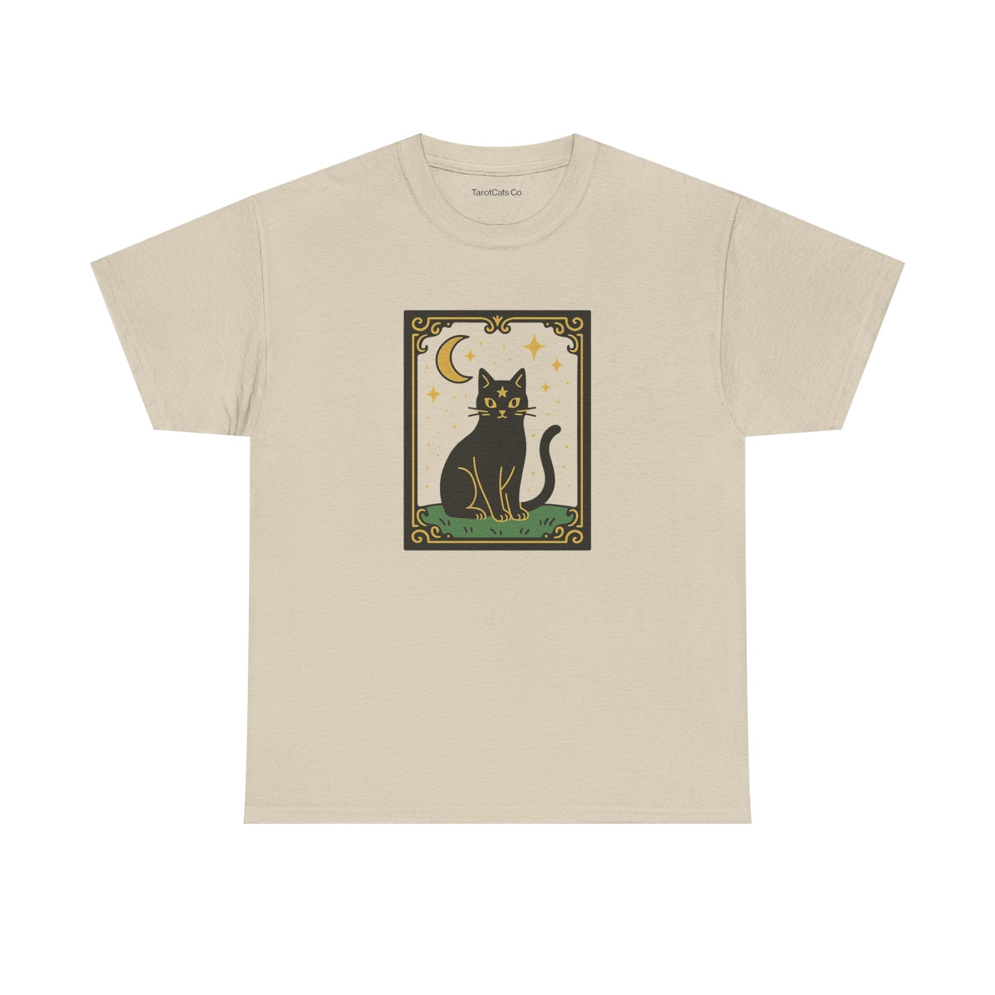 Vintage Black Cat Tee Unisex Heavy Cotton Tee With Celestial Backdrop Design For Cat Lovers And Astrology Enthusiasts - TarotCats Co.