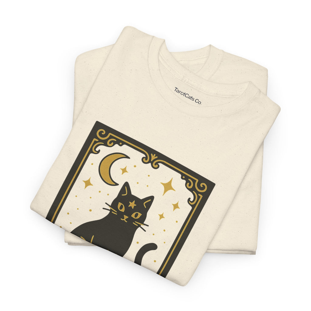 Vintage Black Cat Tee Unisex Heavy Cotton Tee With Celestial Backdrop Design For Cat Lovers And Astrology Enthusiasts - TarotCats Co.