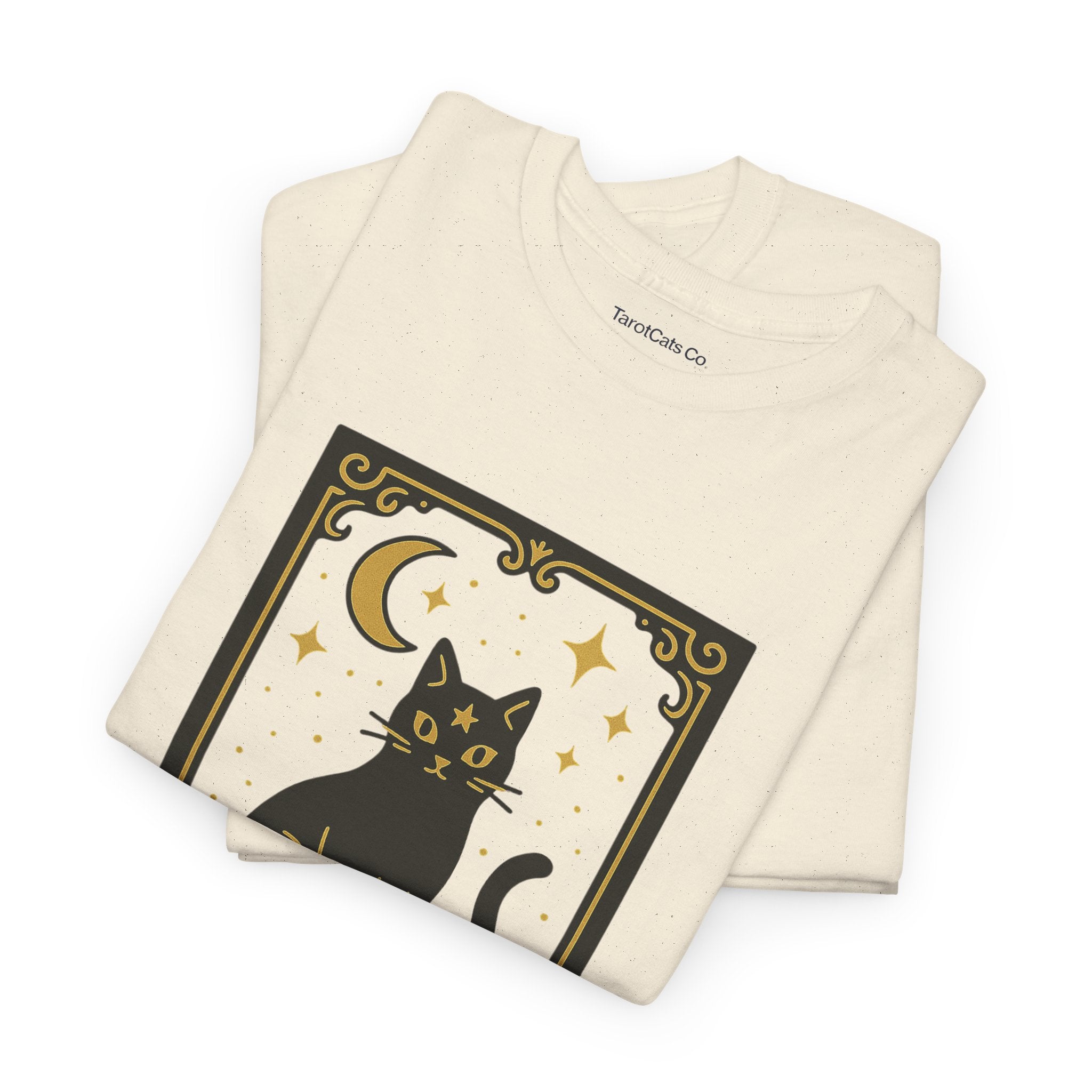 Vintage Black Cat Tee Unisex Heavy Cotton Tee With Celestial Backdrop Design For Cat Lovers And Astrology Enthusiasts - TarotCats Co.