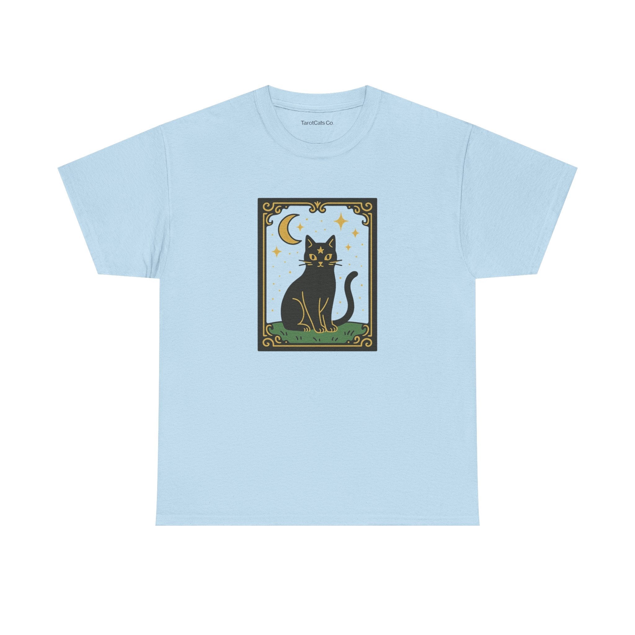 Vintage Black Cat Tee Unisex Heavy Cotton Tee With Celestial Backdrop Design For Cat Lovers And Astrology Enthusiasts - TarotCats Co.