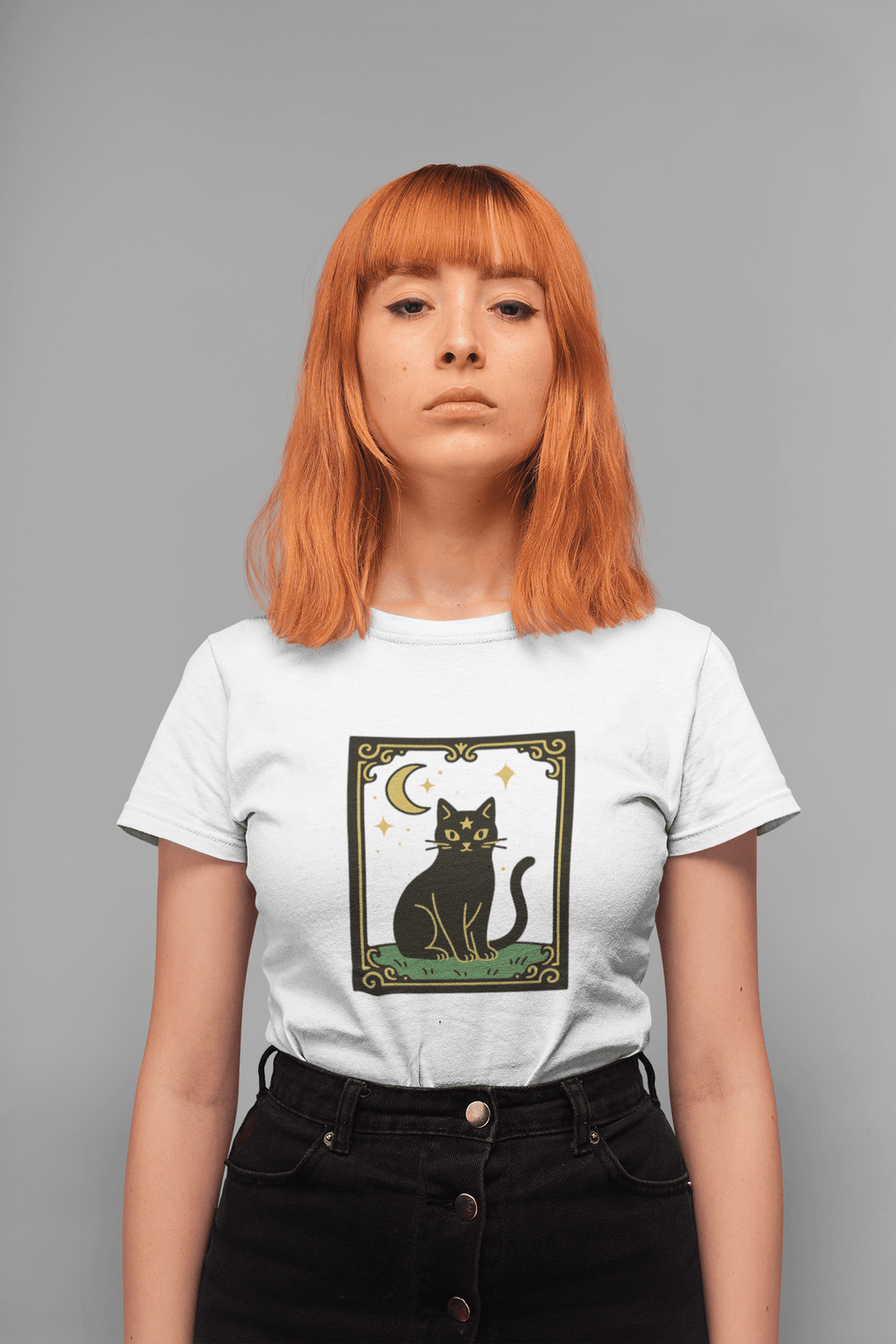 Vintage Black Cat Tee Unisex Heavy Cotton Tee With Celestial Backdrop Design For Cat Lovers And Astrology Enthusiasts - TarotCats Co.