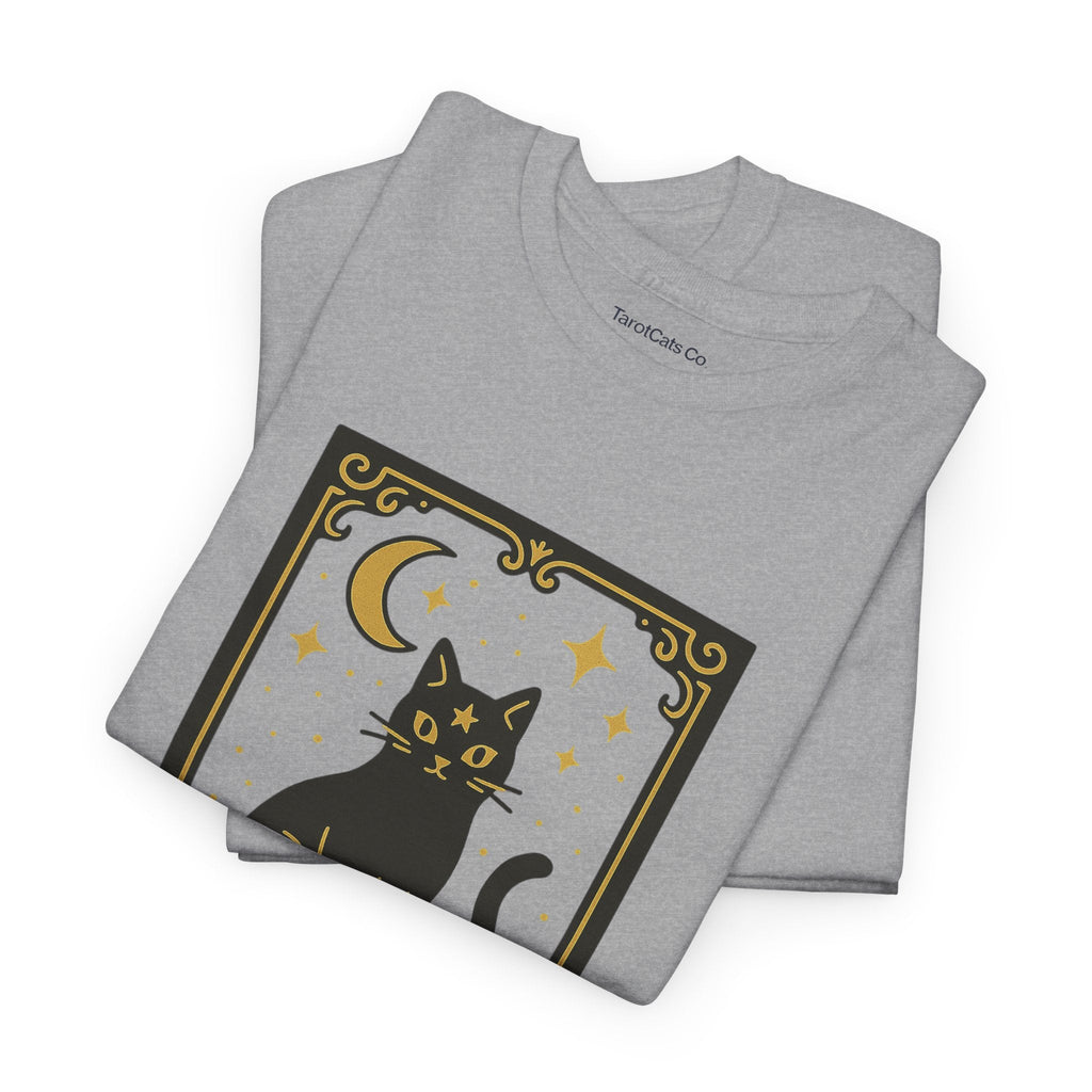 Vintage Black Cat Tee Unisex Heavy Cotton Tee With Celestial Backdrop Design For Cat Lovers And Astrology Enthusiasts - TarotCats Co.