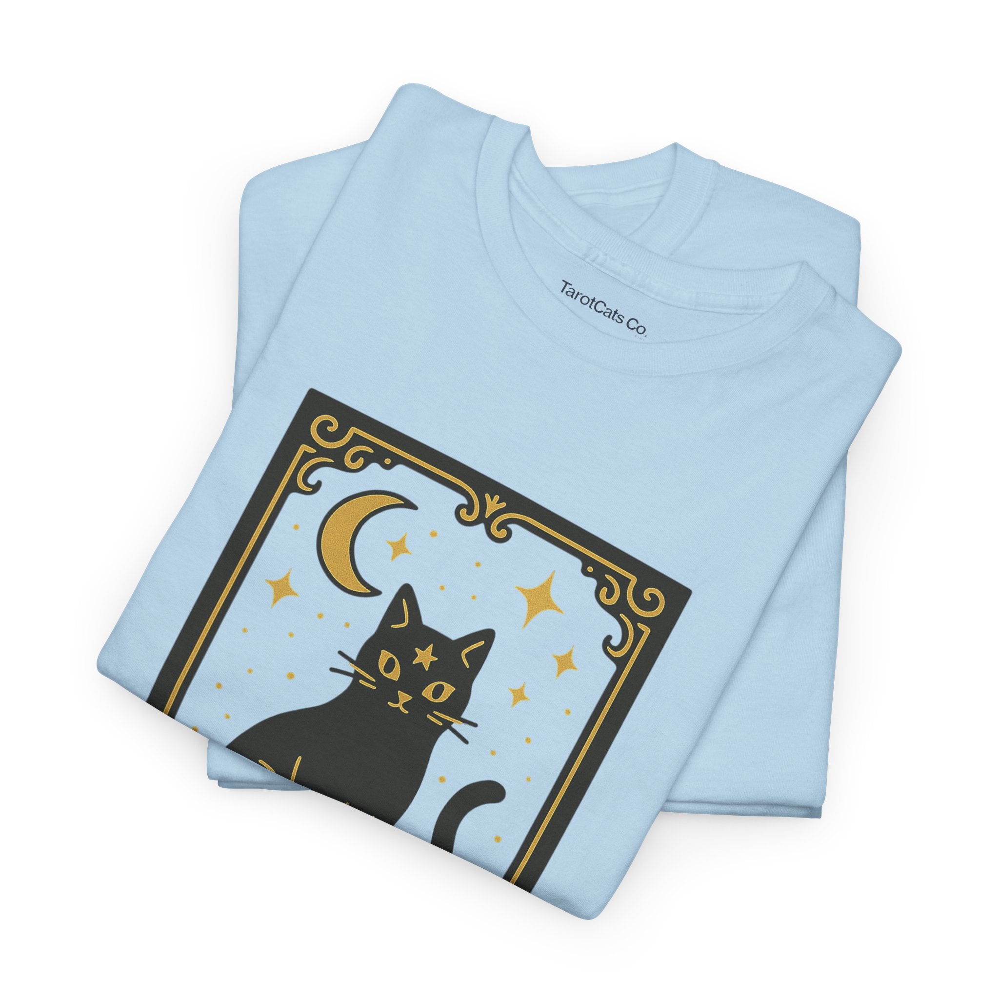 Vintage Black Cat Tee Unisex Heavy Cotton Tee With Celestial Backdrop Design For Cat Lovers And Astrology Enthusiasts - TarotCats Co.