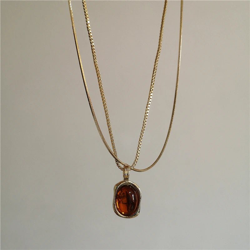 Vintage Leather Brown Stone Sun Pendant Necklace Unisex Jewelry For Men And Women - TarotCats Co.