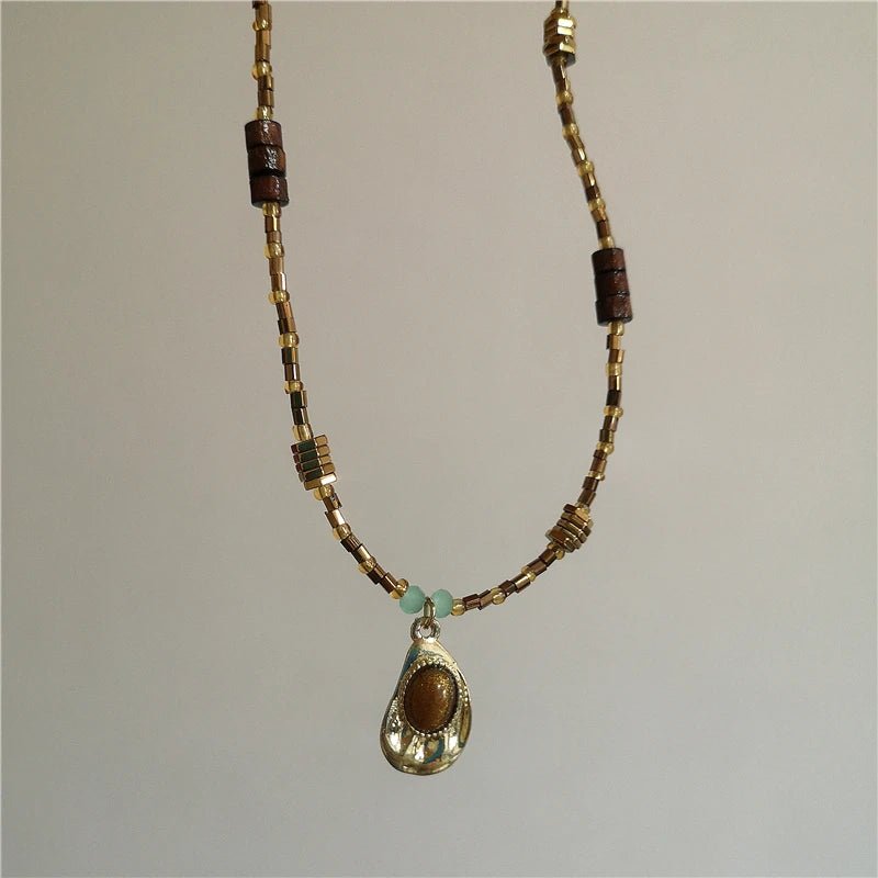 Vintage Leather Brown Stone Sun Pendant Necklace Unisex Jewelry For Men And Women - TarotCats Co.