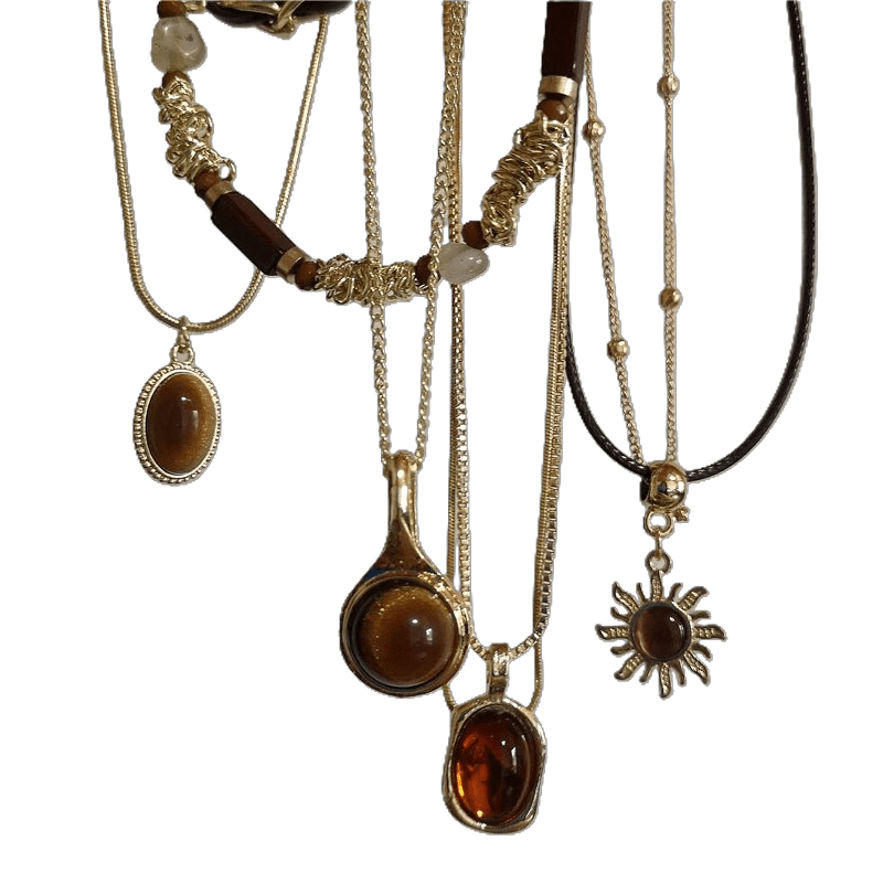 Vintage Leather Brown Stone Sun Pendant Necklace Unisex Jewelry For Men And Women - TarotCats Co.