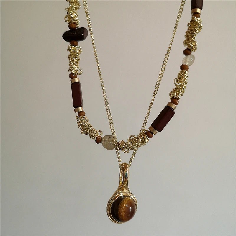 Vintage Leather Brown Stone Sun Pendant Necklace Unisex Jewelry For Men And Women - TarotCats Co.